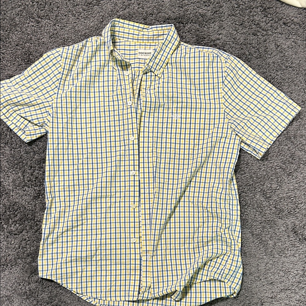 Dockers Men's Casual Blue and Yellow Plaid Shirt